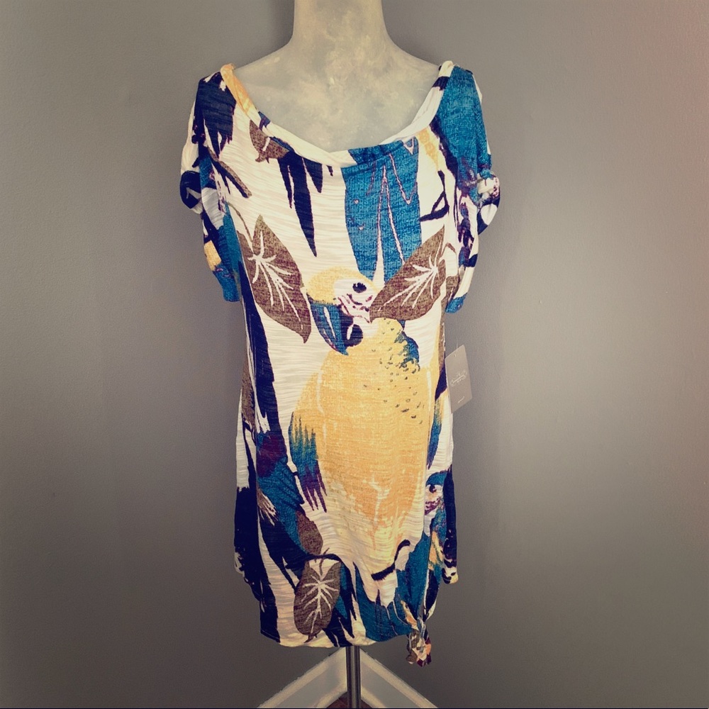 Anthropologie/Deletta Parrot Tunic Top, NWT